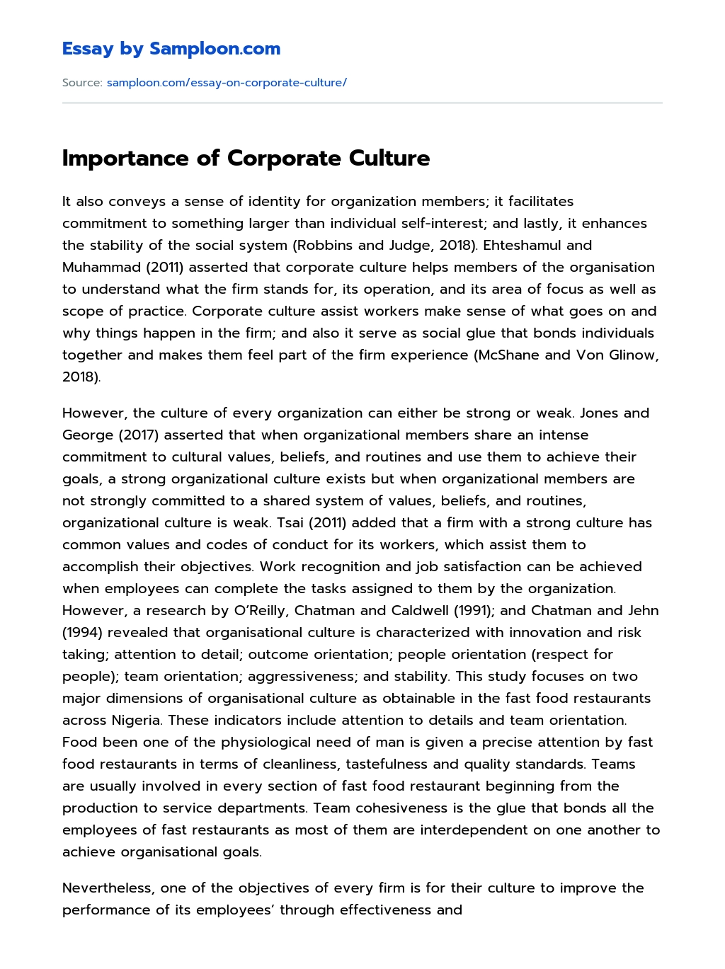 Importance of Corporate Culture essay