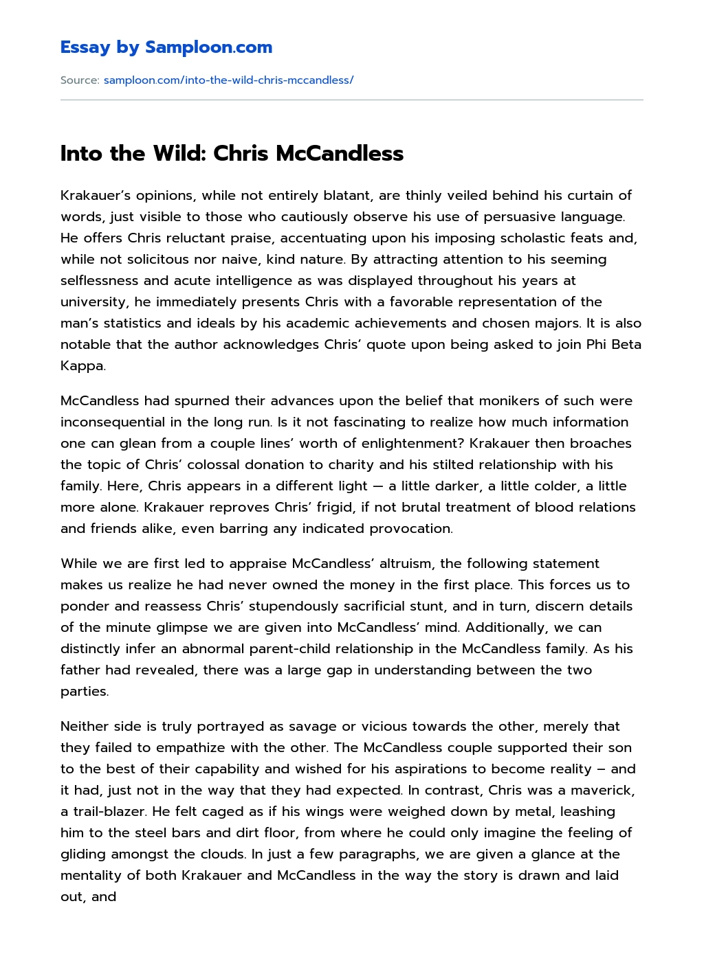 Into the Wild: Chris McCandless Argumentative Essay essay
