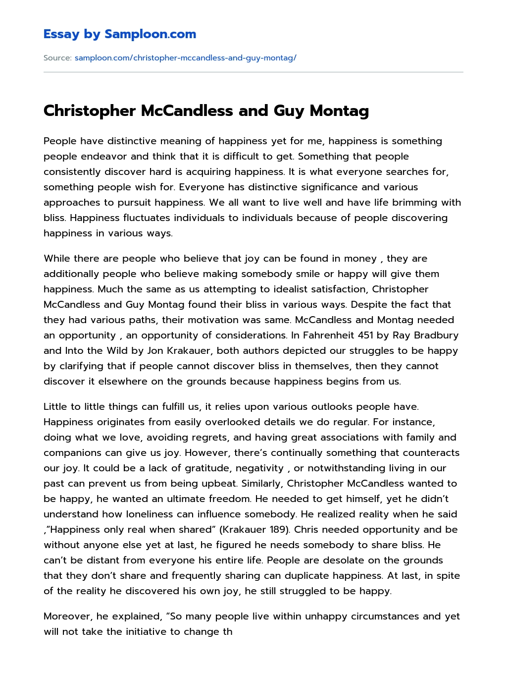 Christopher McCandless and Guy Montag Analytical Essay essay