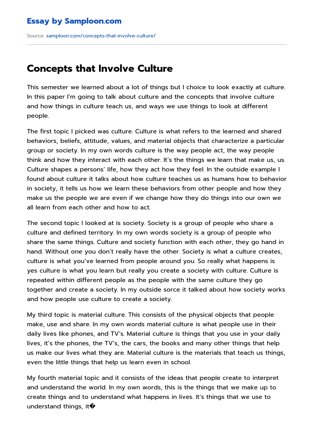Concepts that Involve Culture essay
