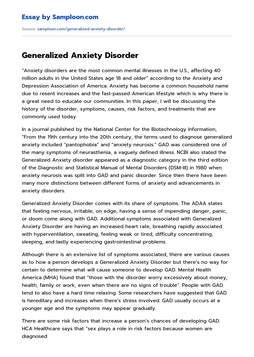 Generalized Anxiety Disorder essay