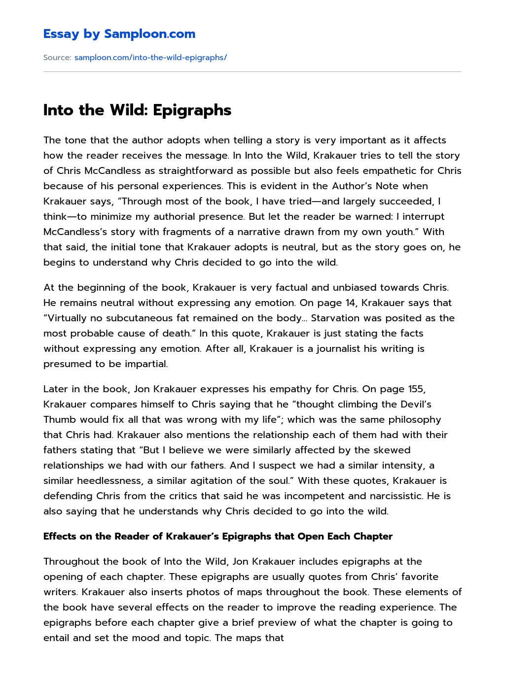 Into the Wild: Epigraphs Analytical Essay essay