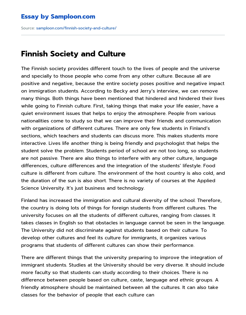 Finnish Society and Culture essay