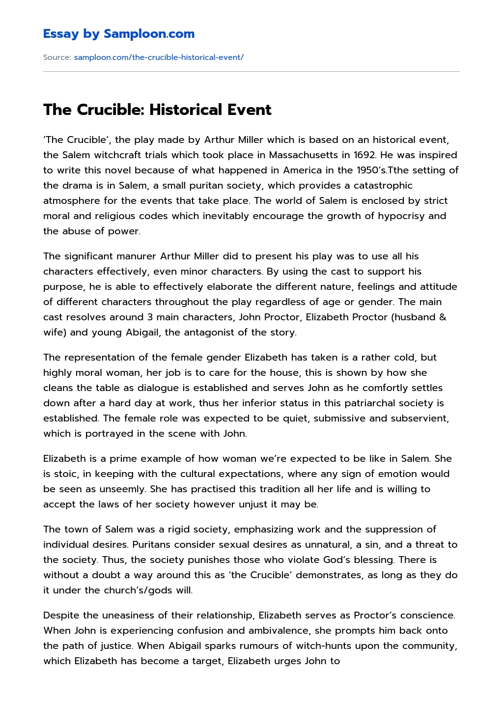 The Crucible: Historical Event essay