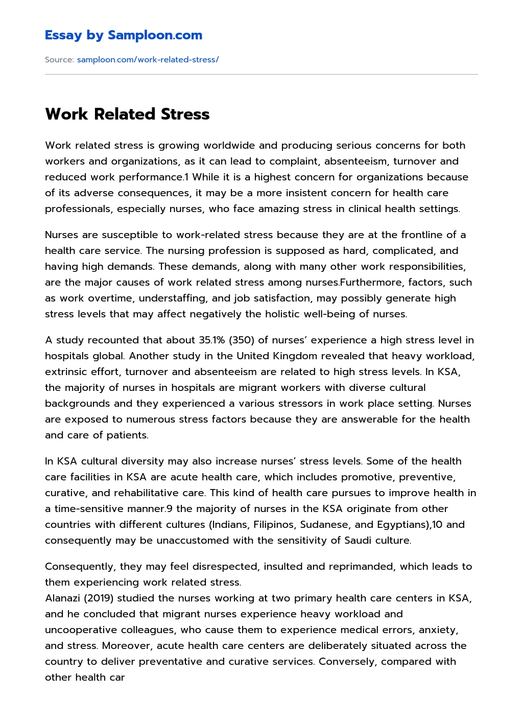 Work Related Stress essay