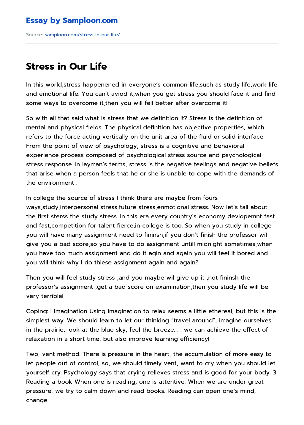 Stress in Our Life essay