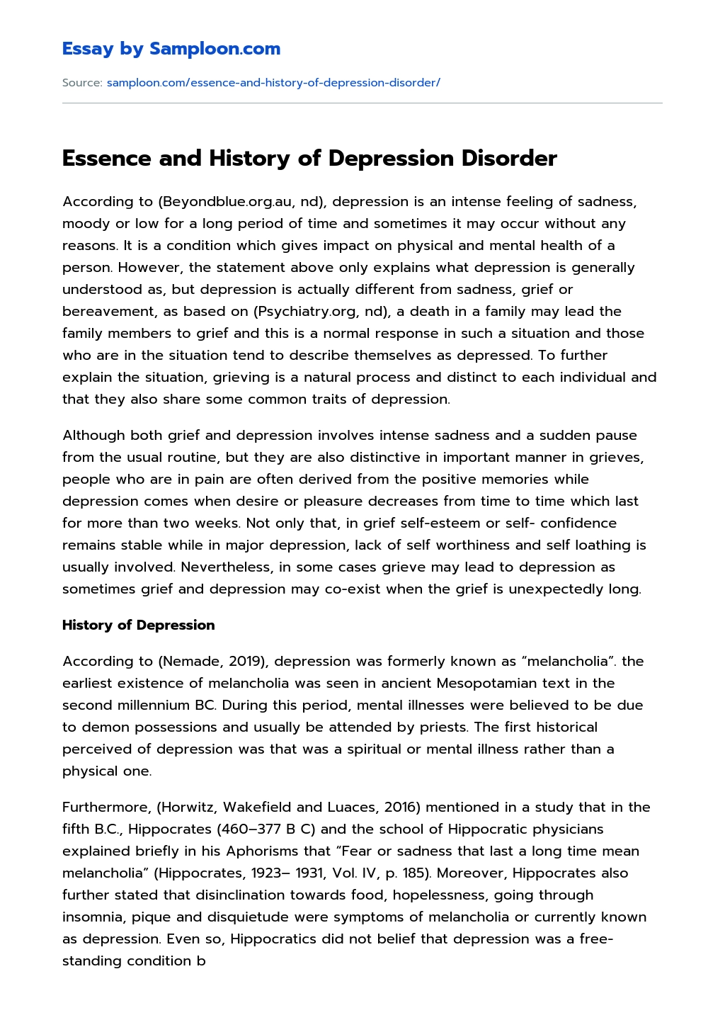 Essence and History of Depression Disorder essay