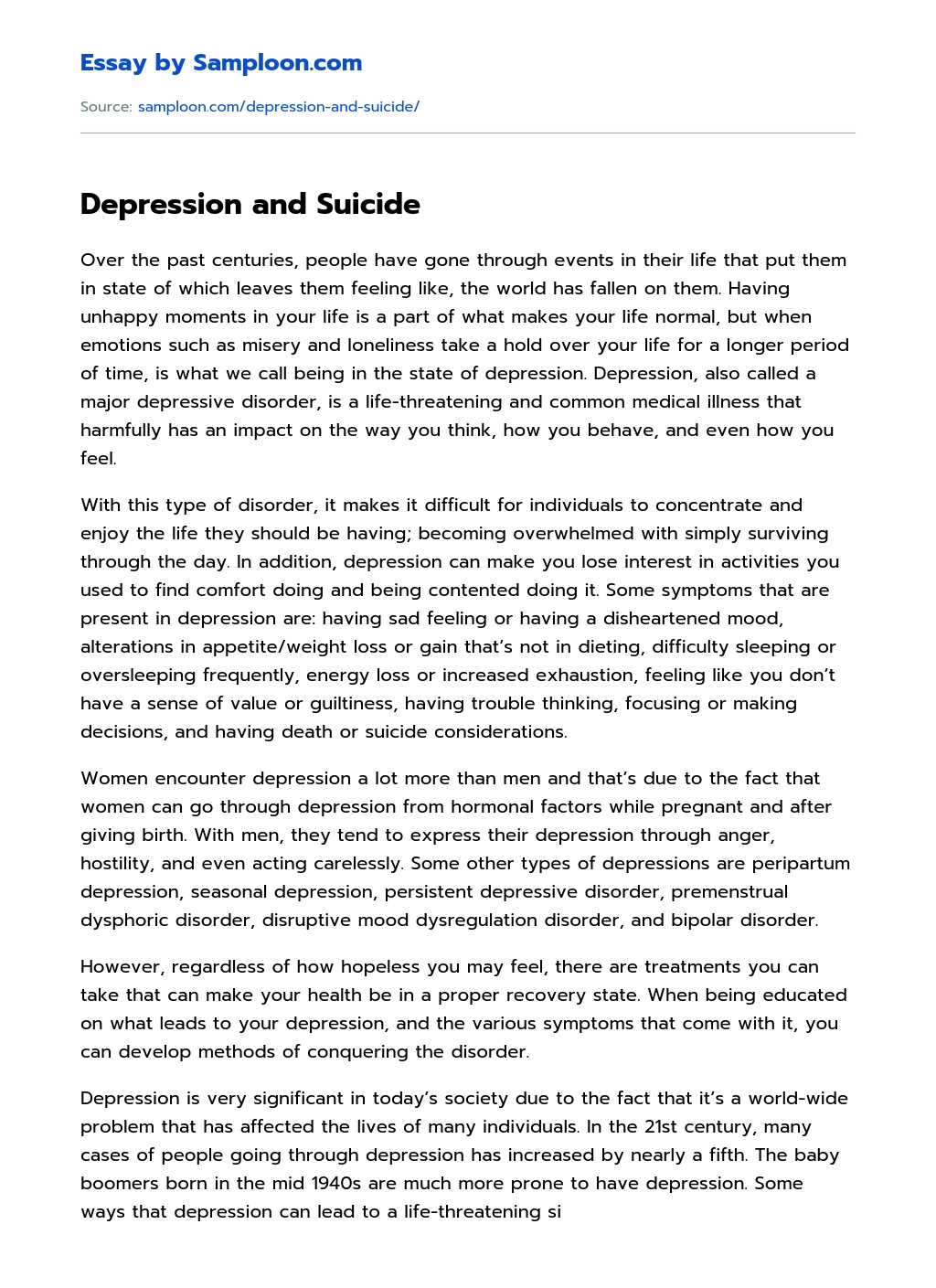 Depression and Suicide essay