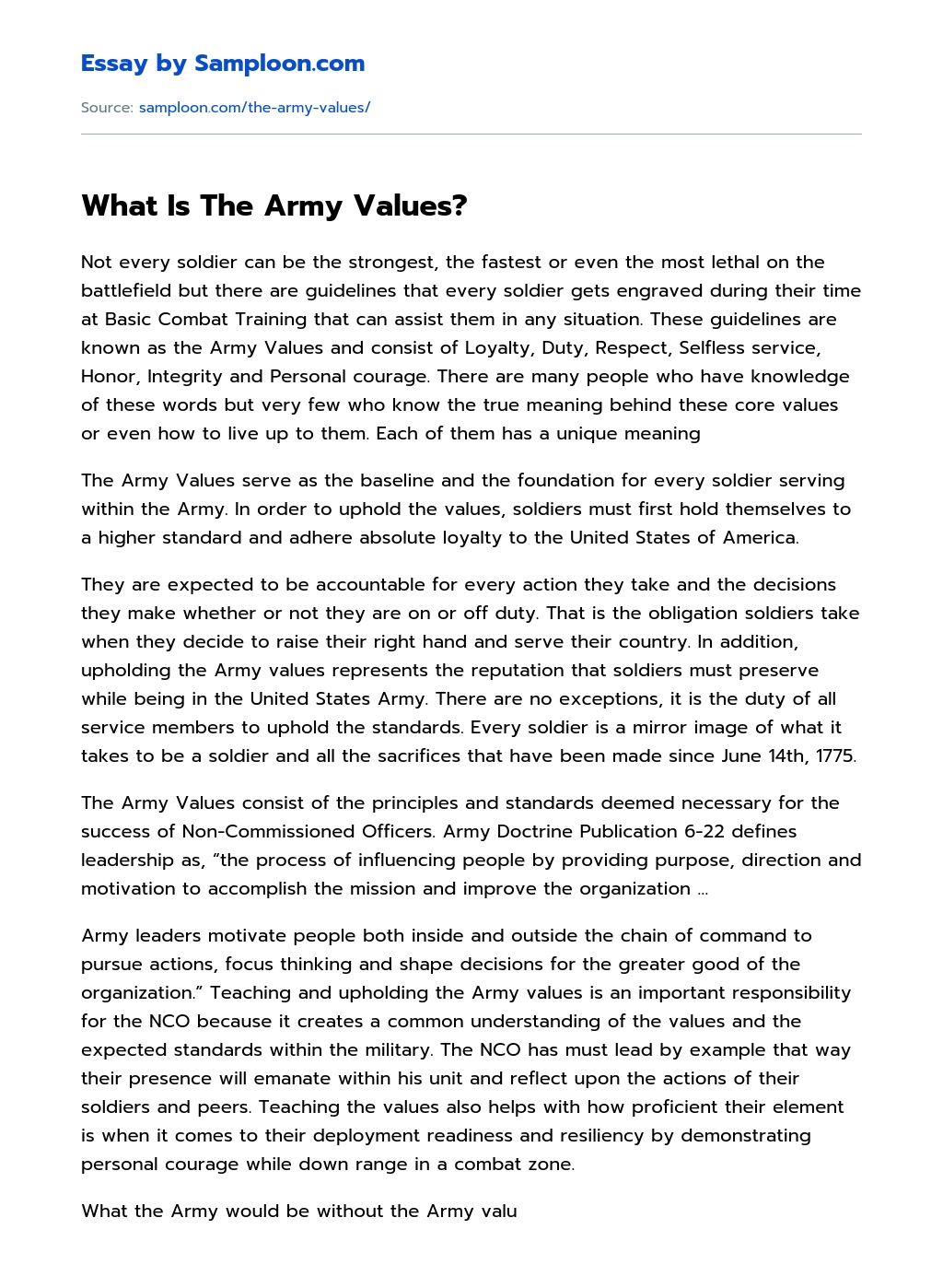 What Is The Army Values? essay