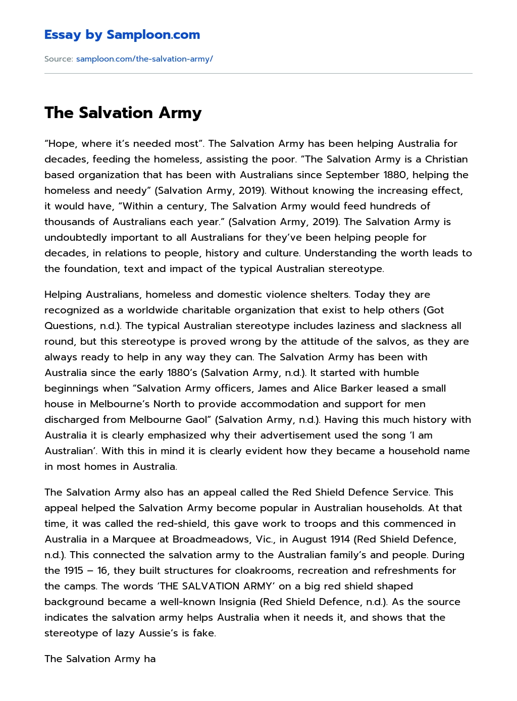 The Salvation Army essay