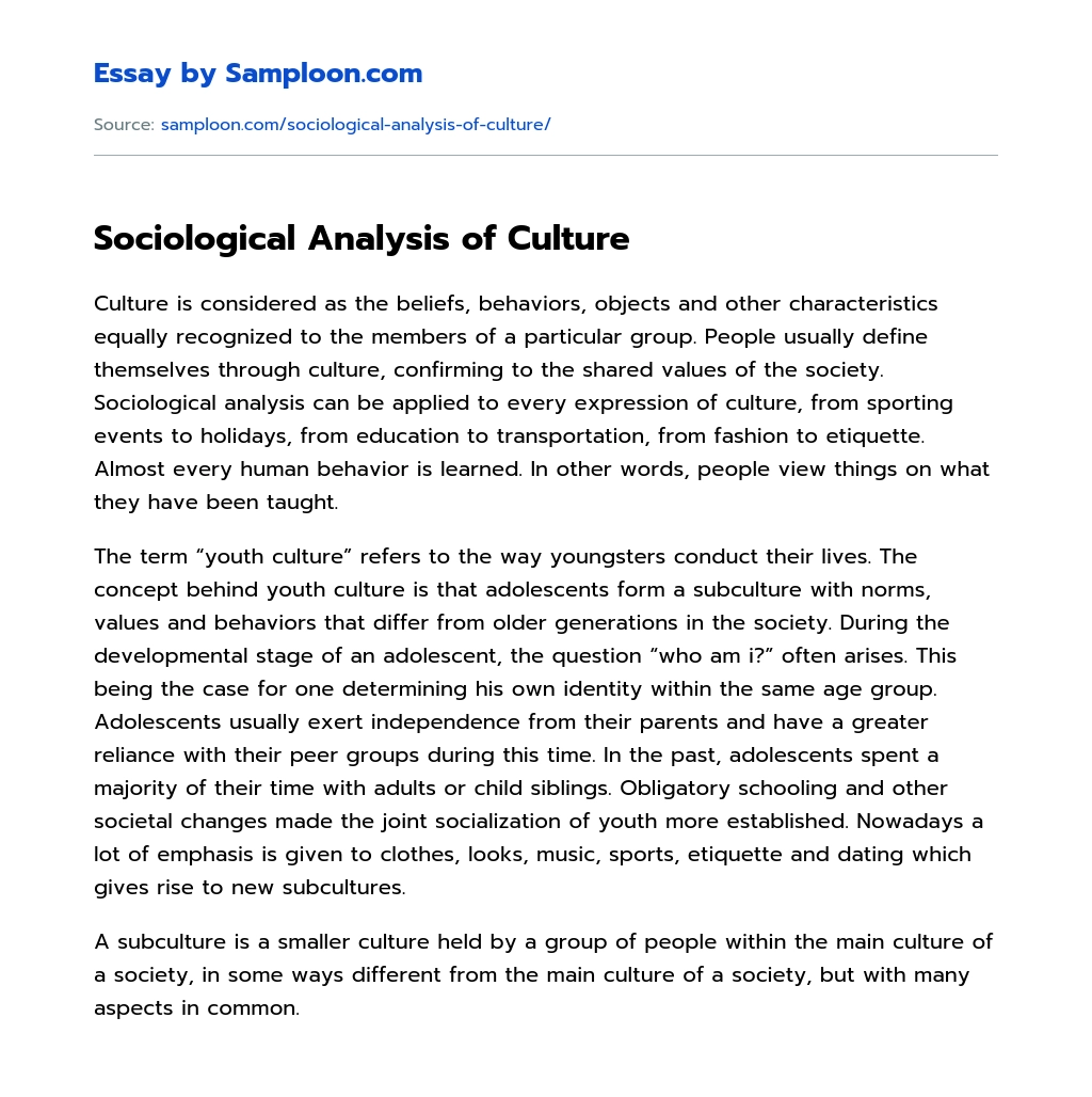 Sociological Analysis of Culture essay