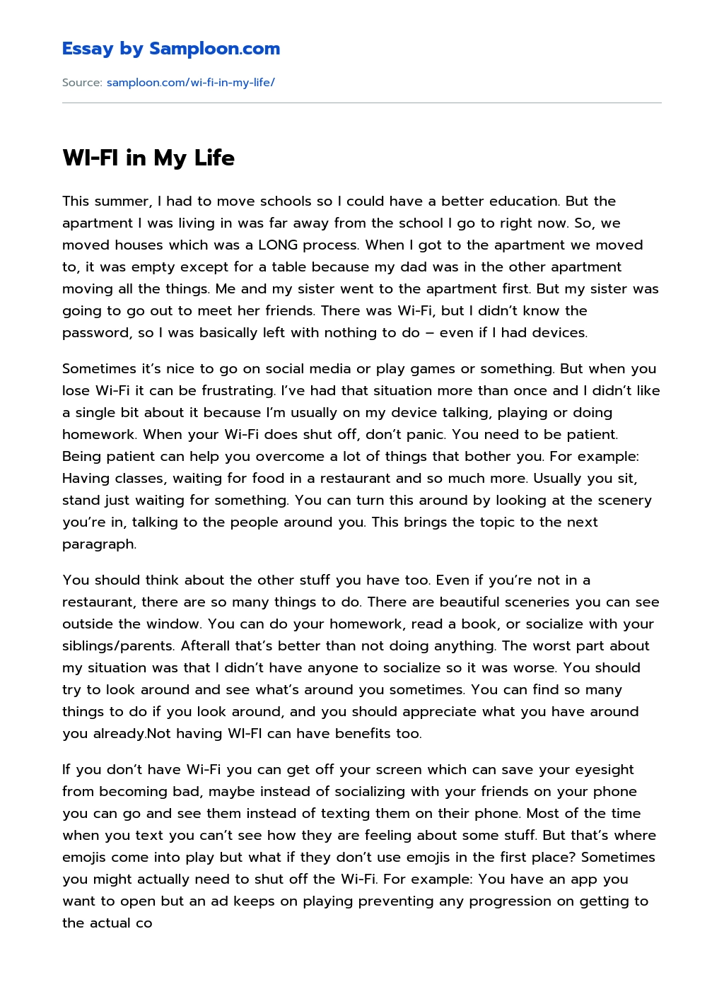 WI-FI in My Life essay
