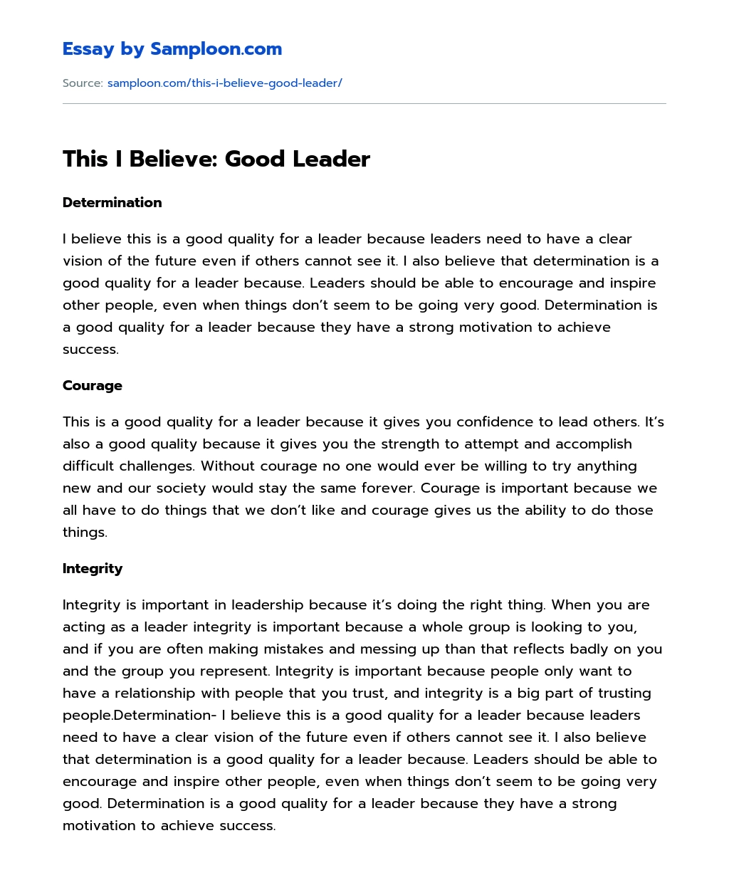 This I Believe: Good Leader essay