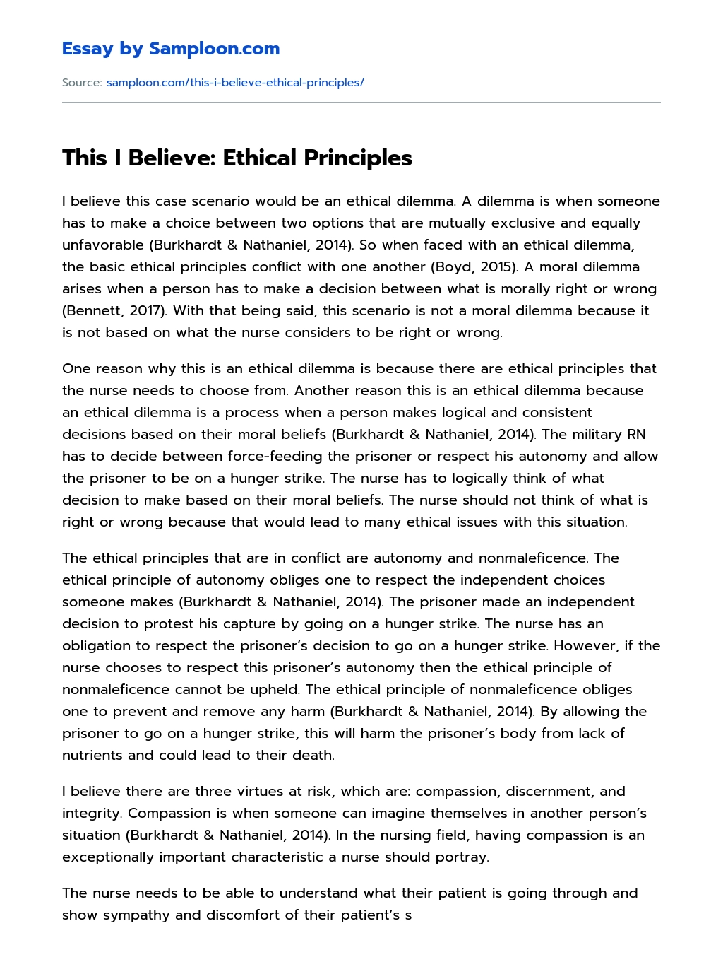 This I Believe: Ethical Principles essay