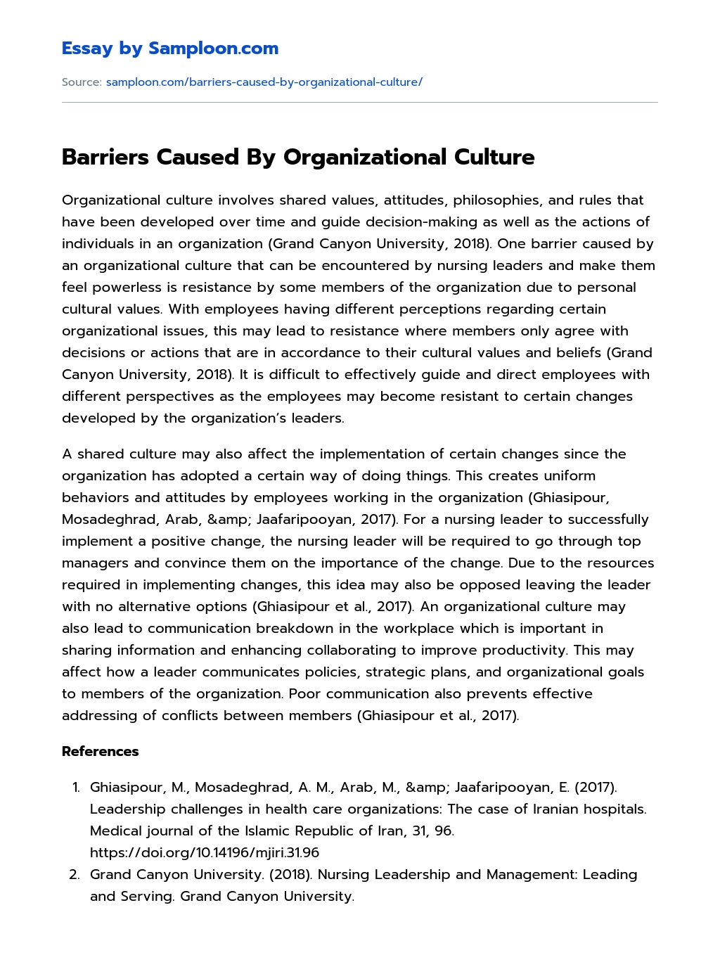 Barriers Caused By Organizational Culture essay