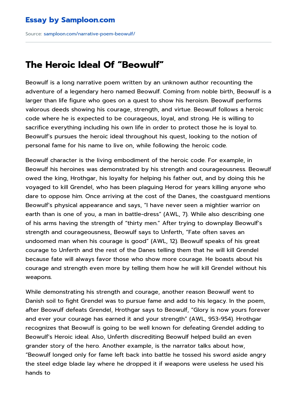 The Heroic Ideal Of “Beowulf” Analytical Essay essay