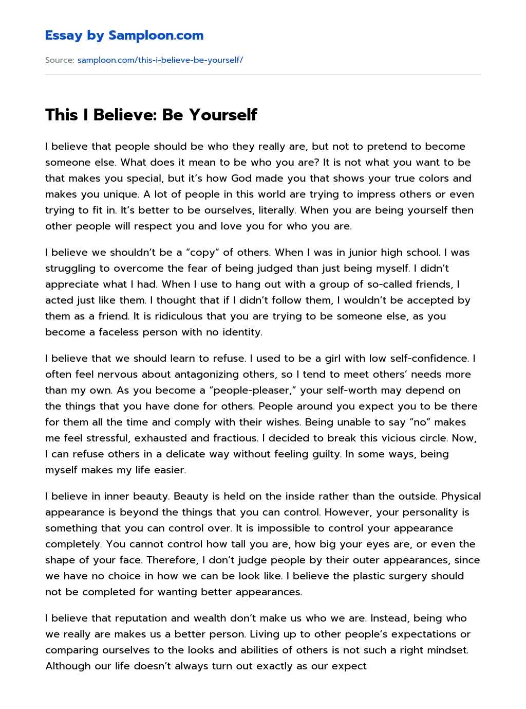 This I Believe: Be Yourself essay