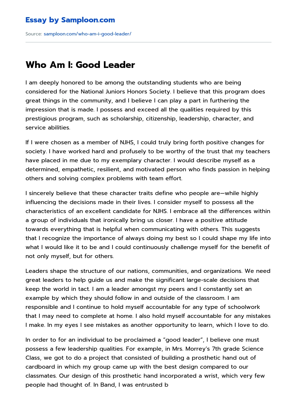 me as a leader essay