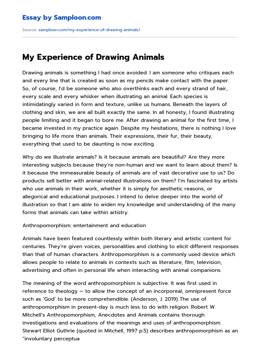My Experience of Drawing Animals essay