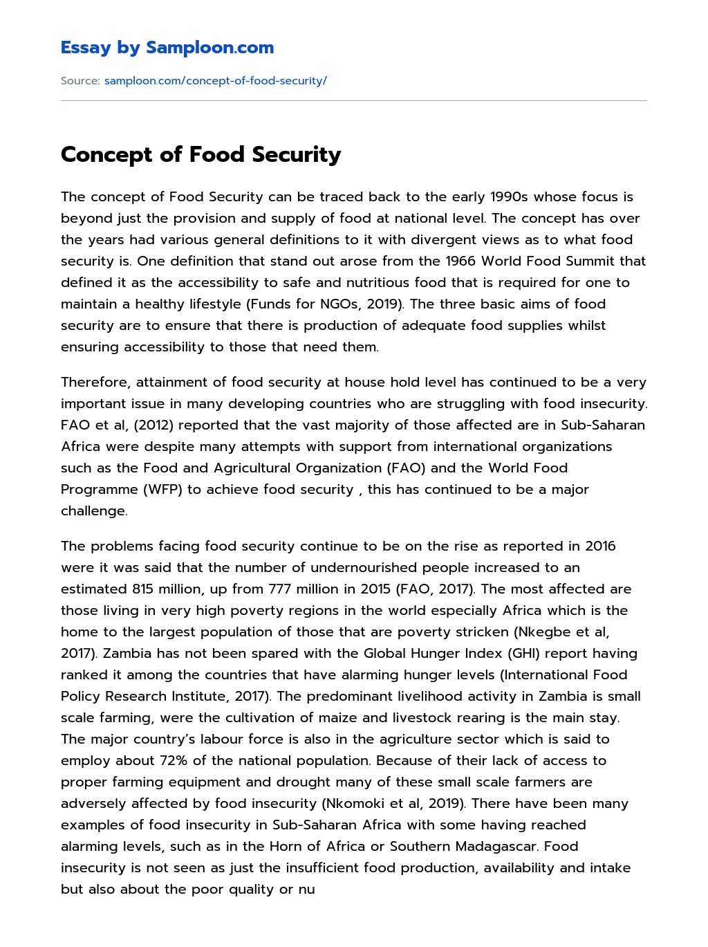 Concept of Food Security essay