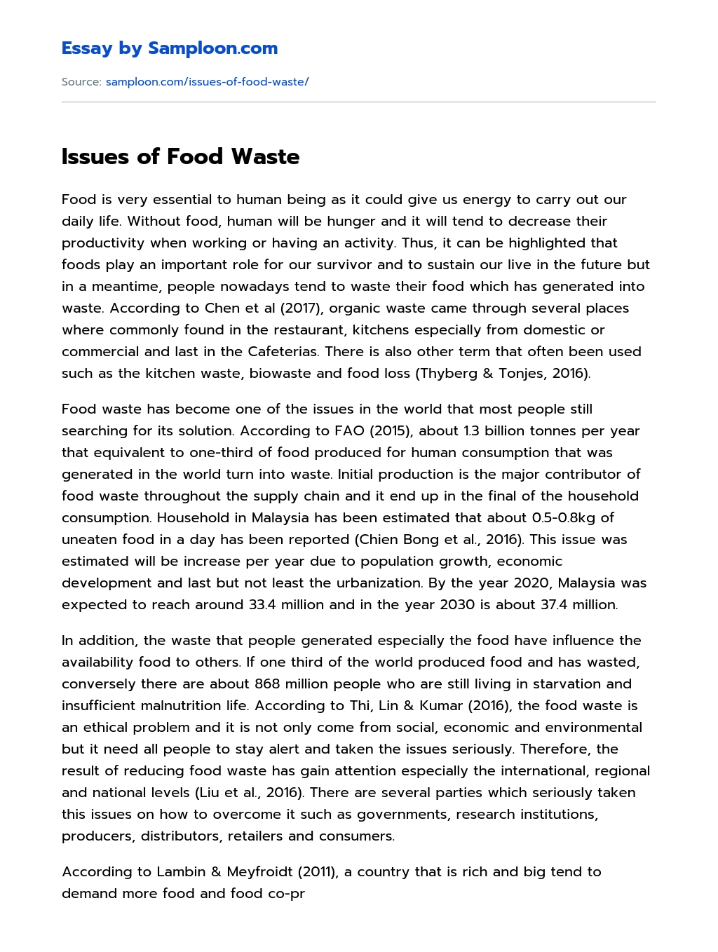 Issues of Food Waste Argumentative Essay essay