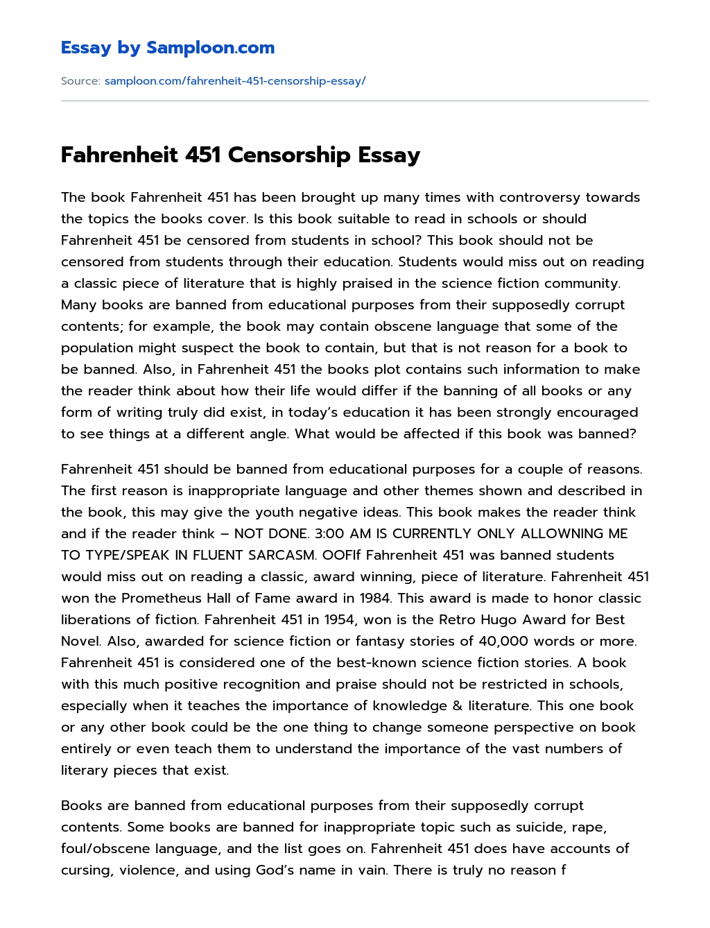 Fahrenheit 451 Censorship Essay essay