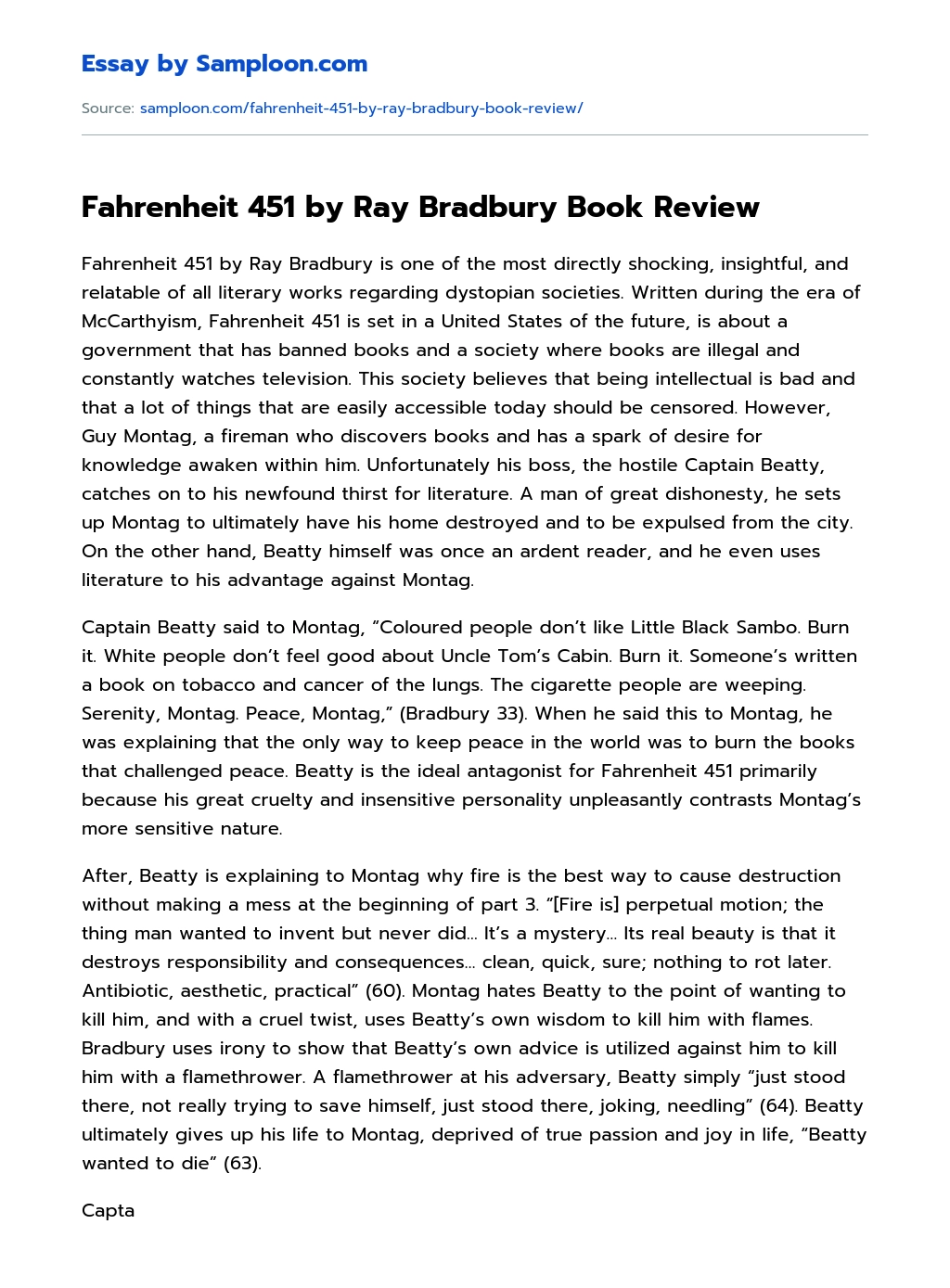 What problems of society are raised in the book “Fahrenheit 451” by Ray Bradbury essay