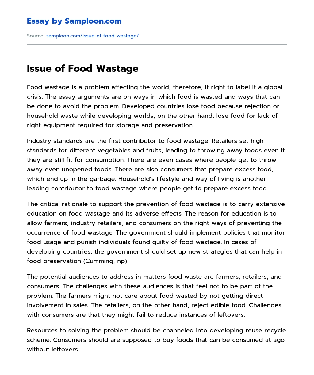 Issue of Food Wastage essay