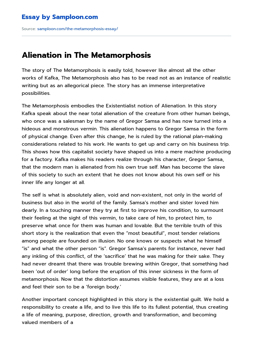 Alienation in The Metamorphosis essay