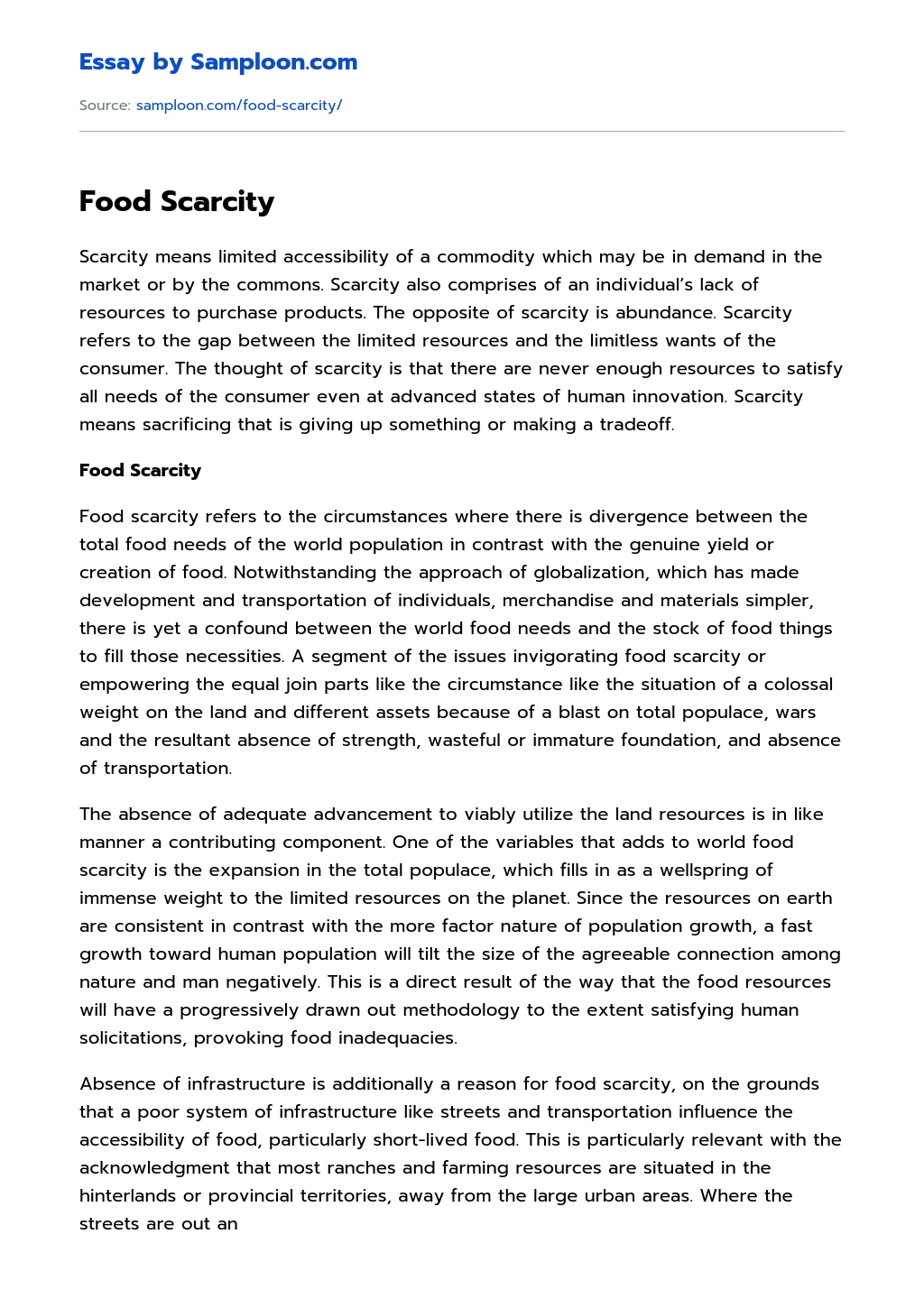 Food Scarcity essay