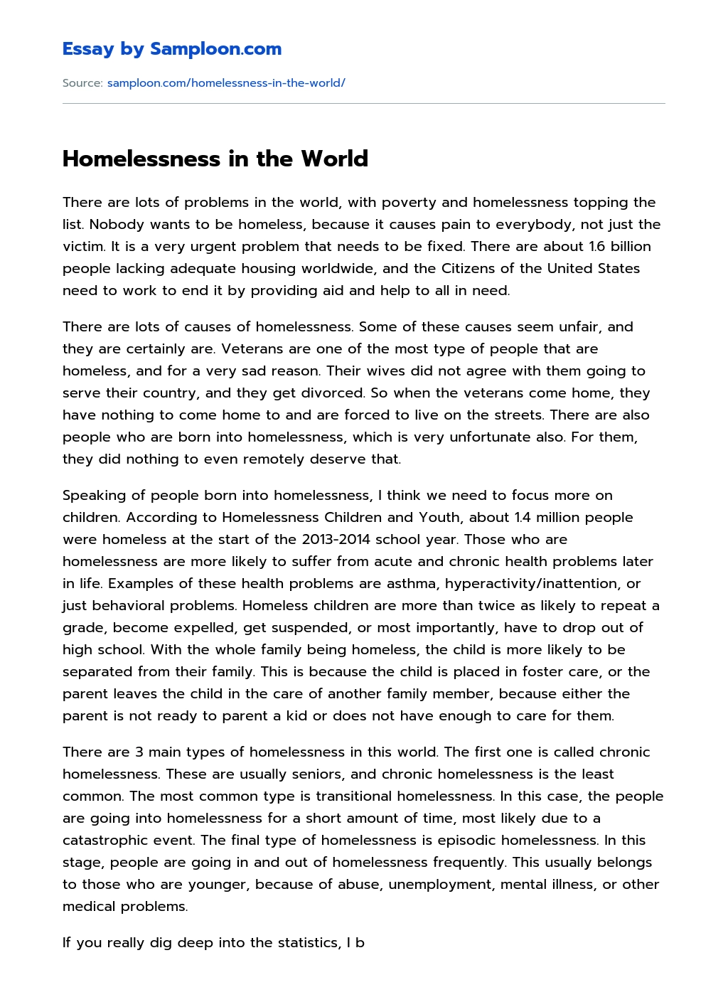 homelessness essay cause and effect