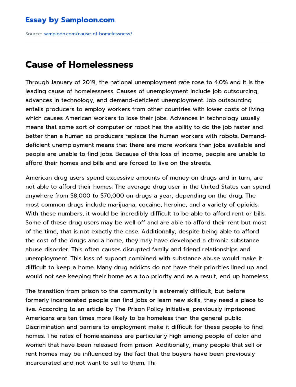 homelessness essay cause and effect