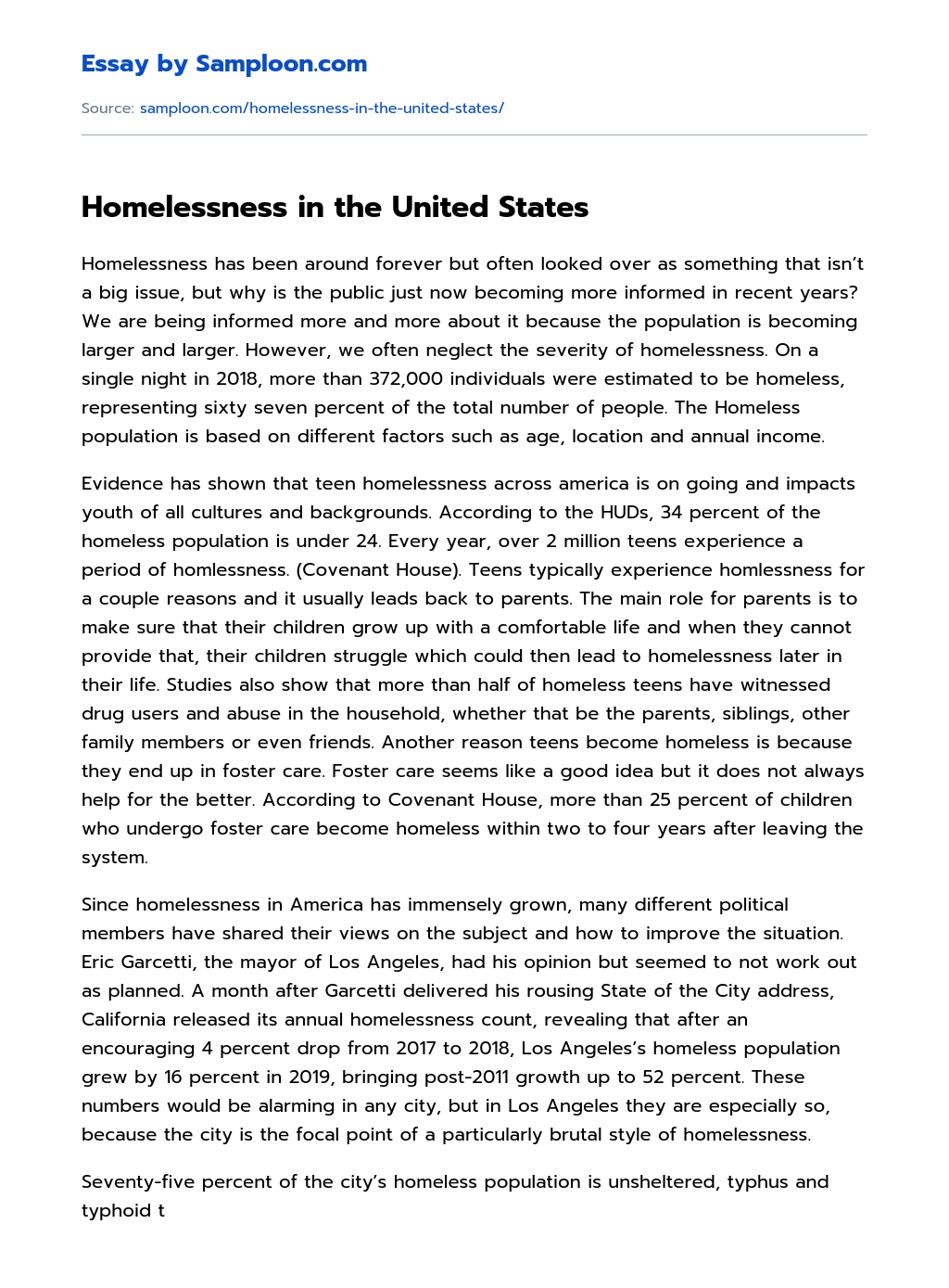 Homelessness in the United States essay