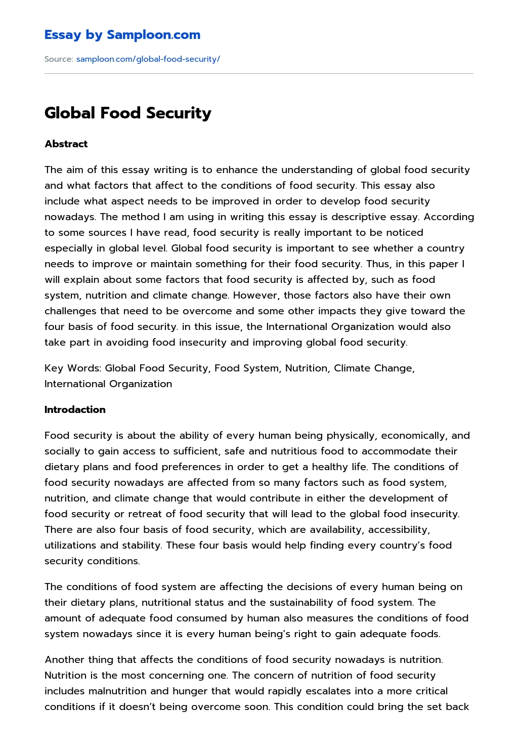 Global Food Security essay