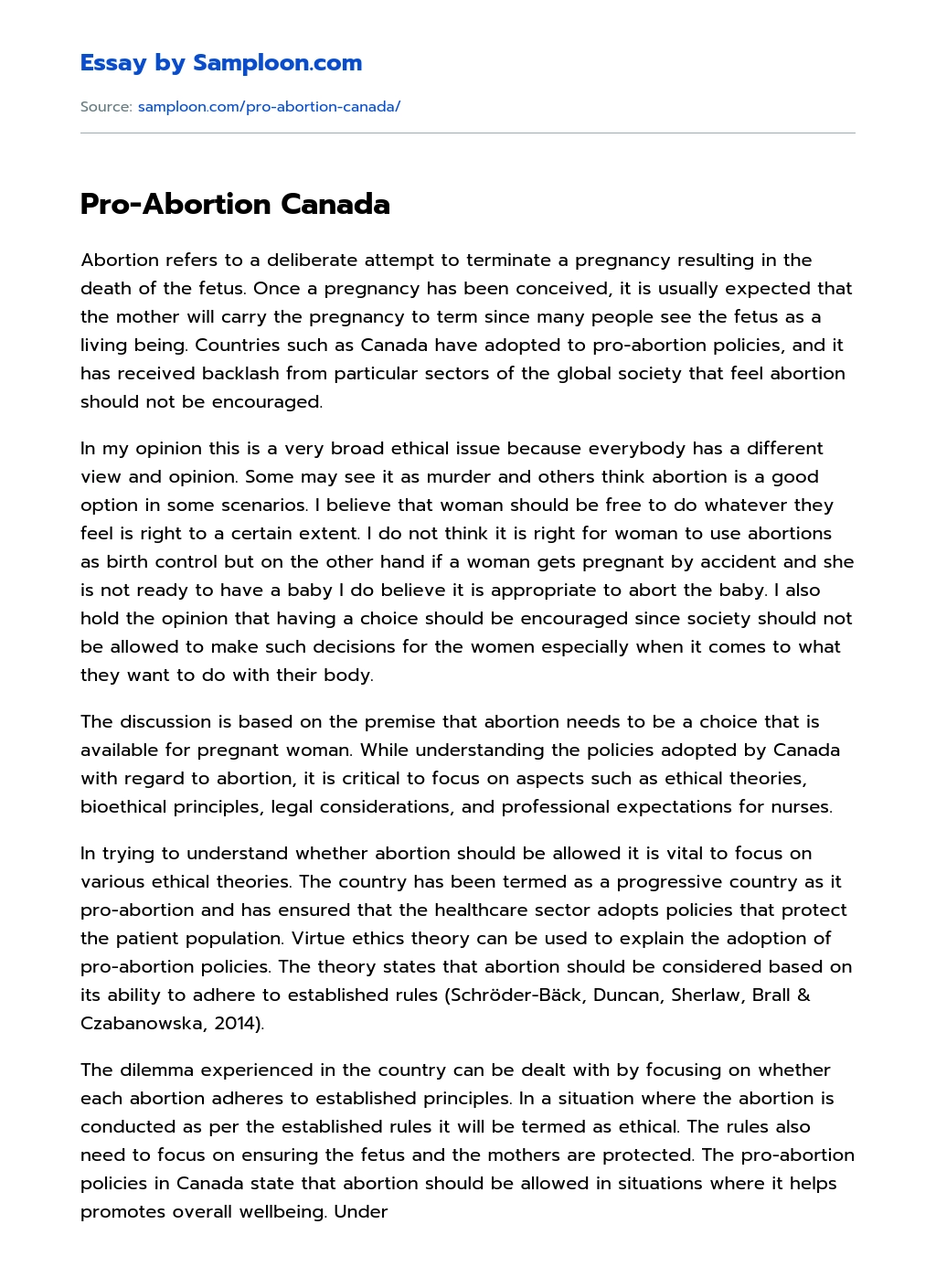Pro-Abortion Canada essay