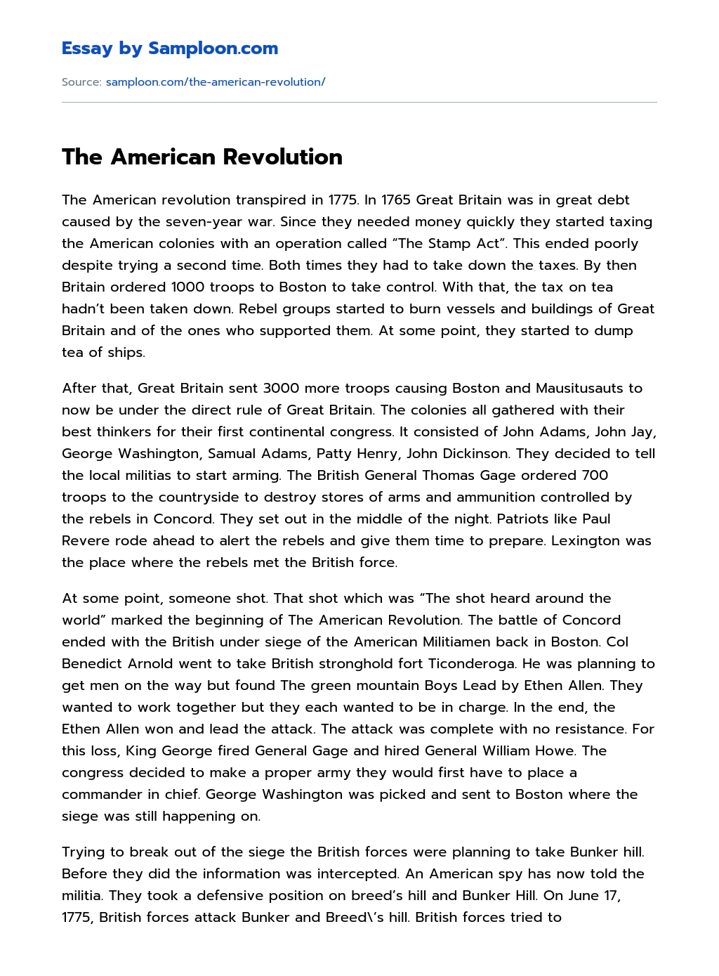 The American Revolution essay