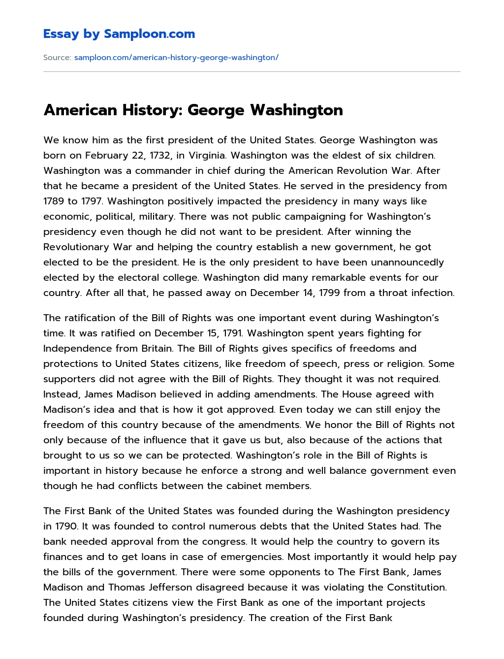 American History: George Washington essay