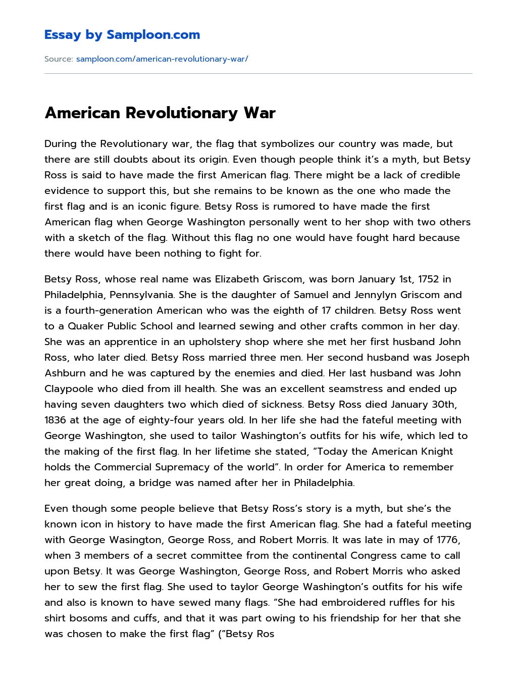 American Revolutionary War essay