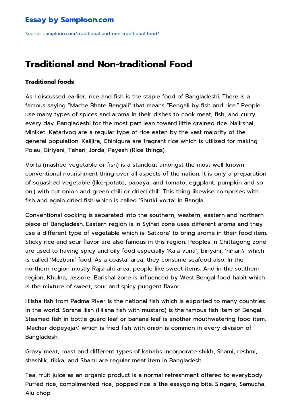 Traditional and Non-traditional Food Review essay