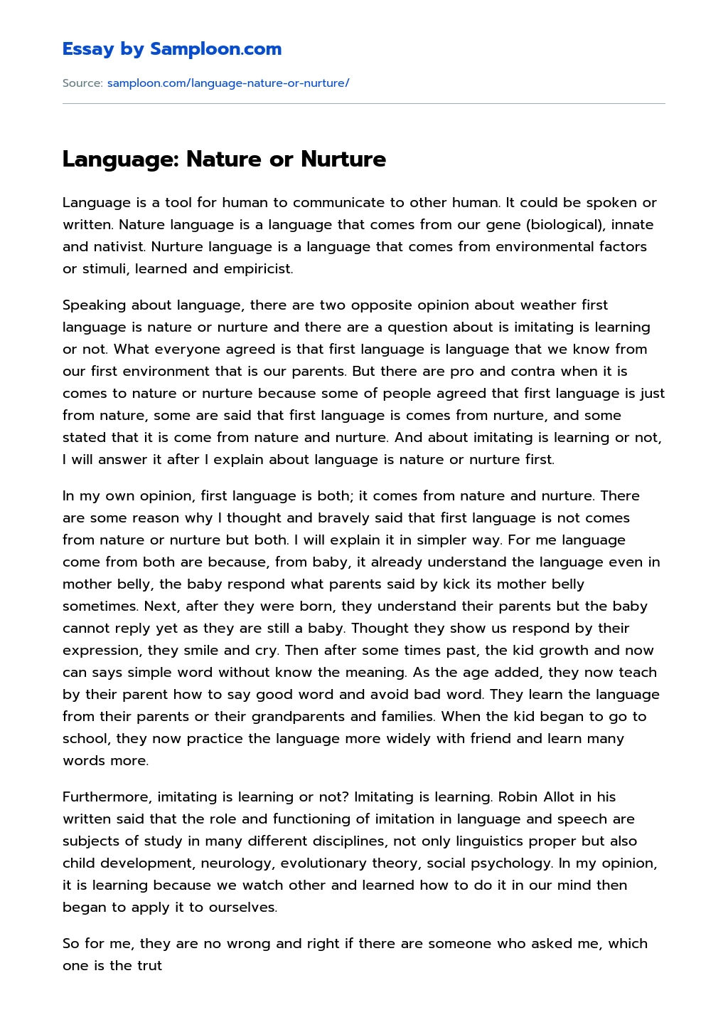 Language: Nature or Nurture Argumentative Essay essay