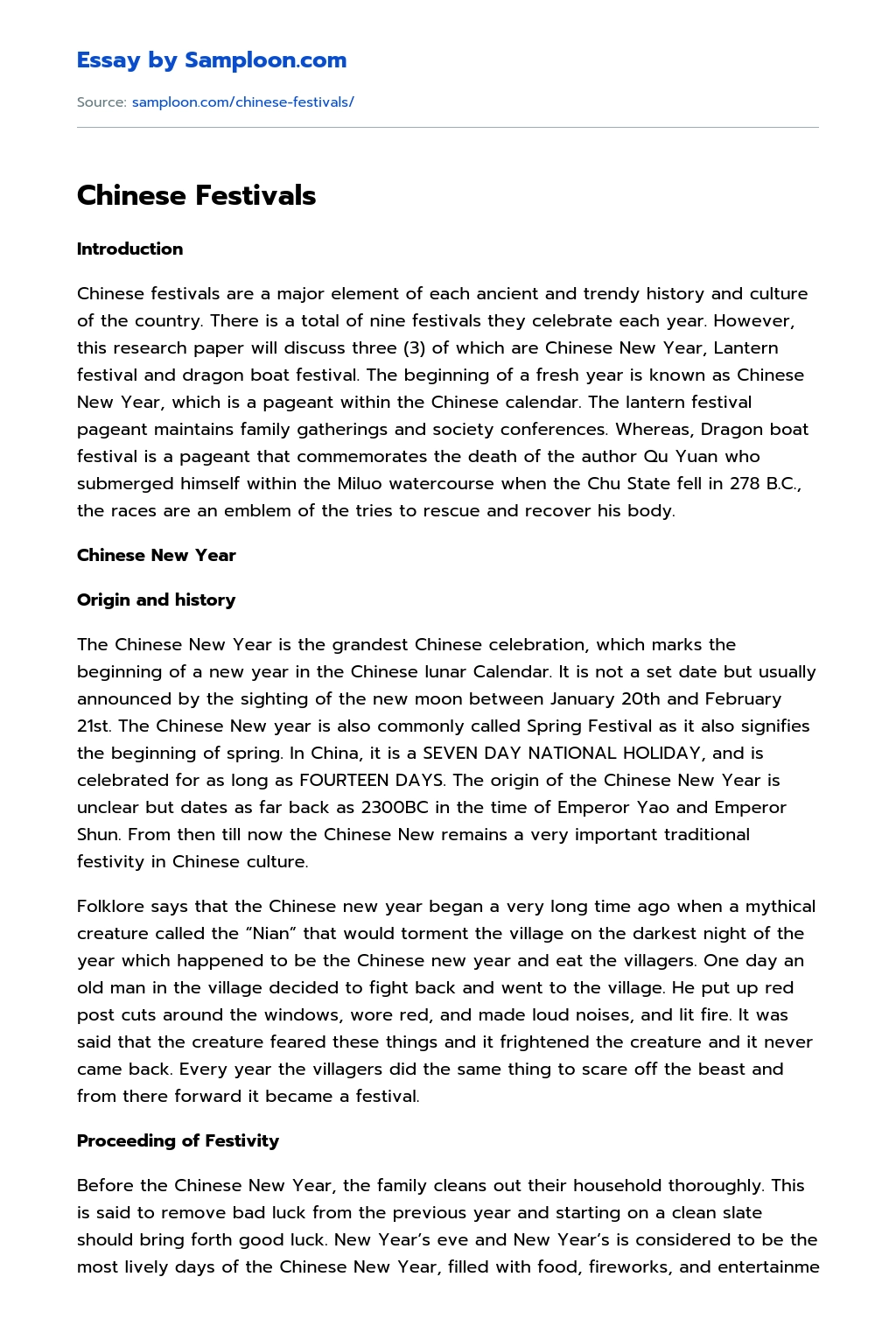 Chinese Festivals essay