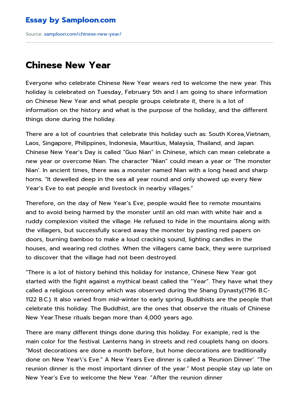 Chinese New Year essay