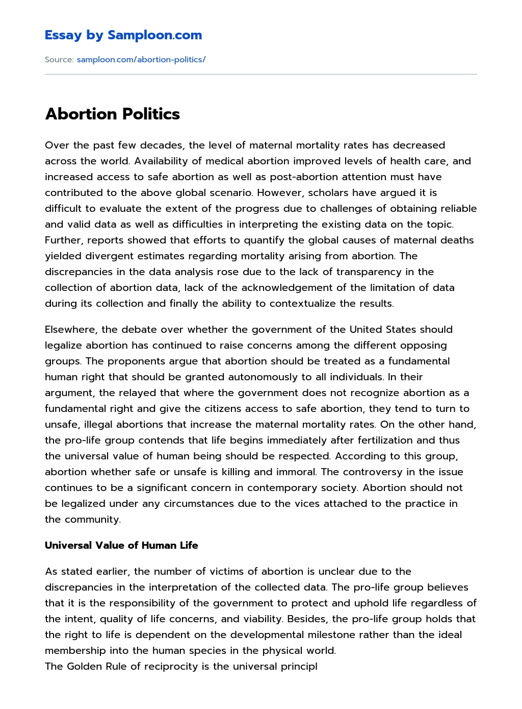 Abortion Politics essay