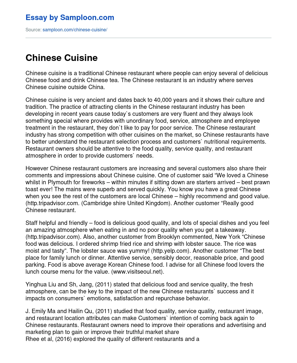 Chinese Cuisine Review essay
