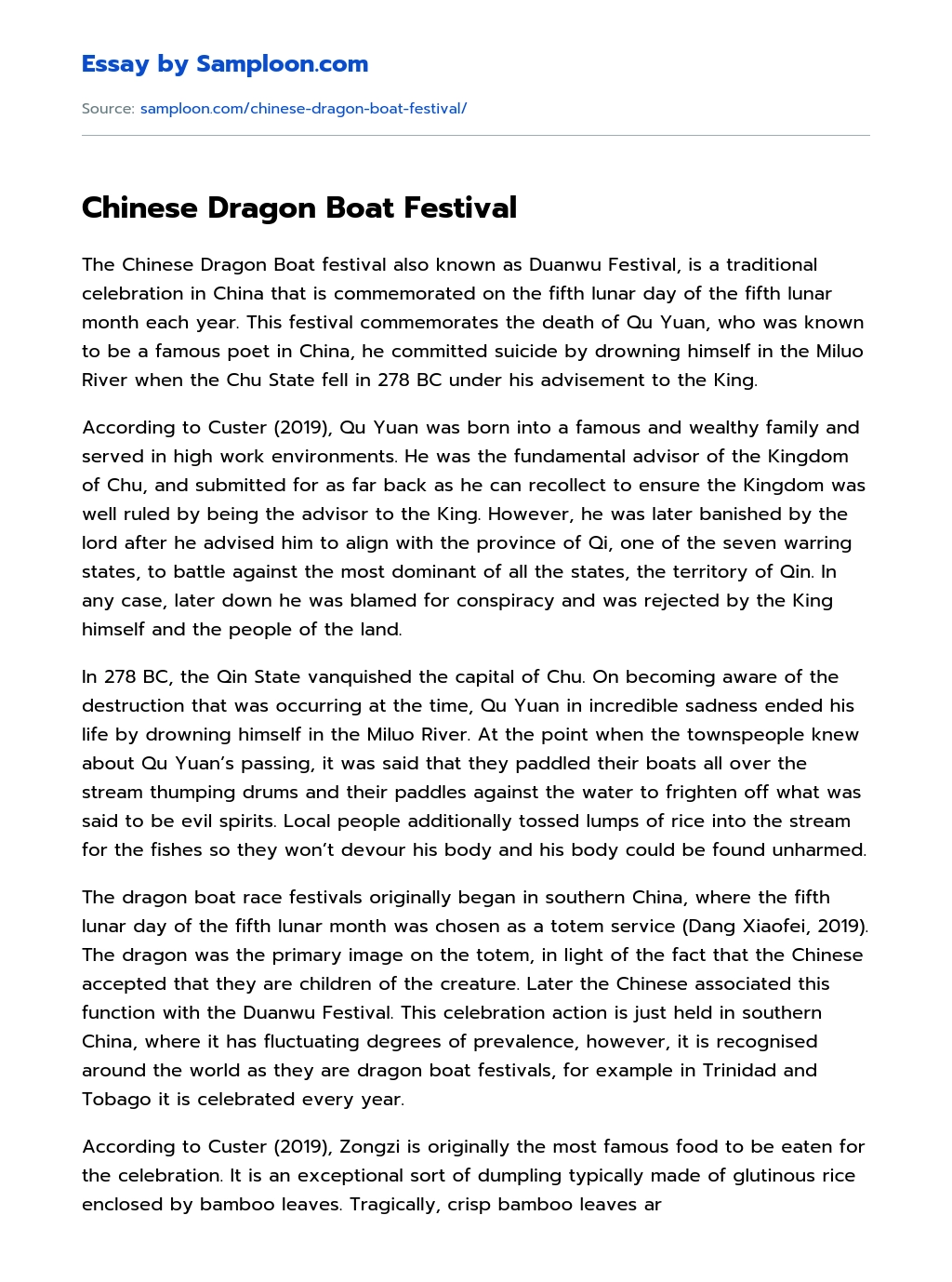 Chinese Dragon Boat Festival essay