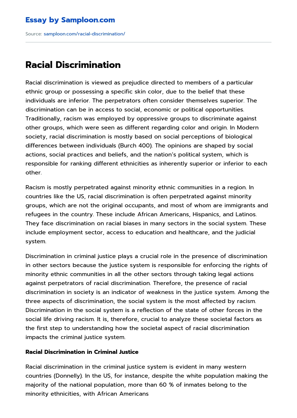 Racial Discrimination essay