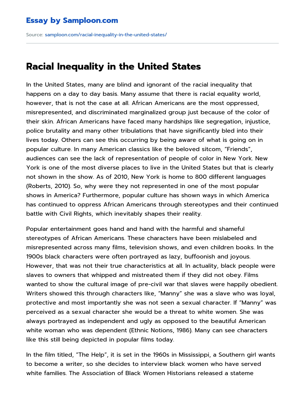 Racial Inequality in the United States essay