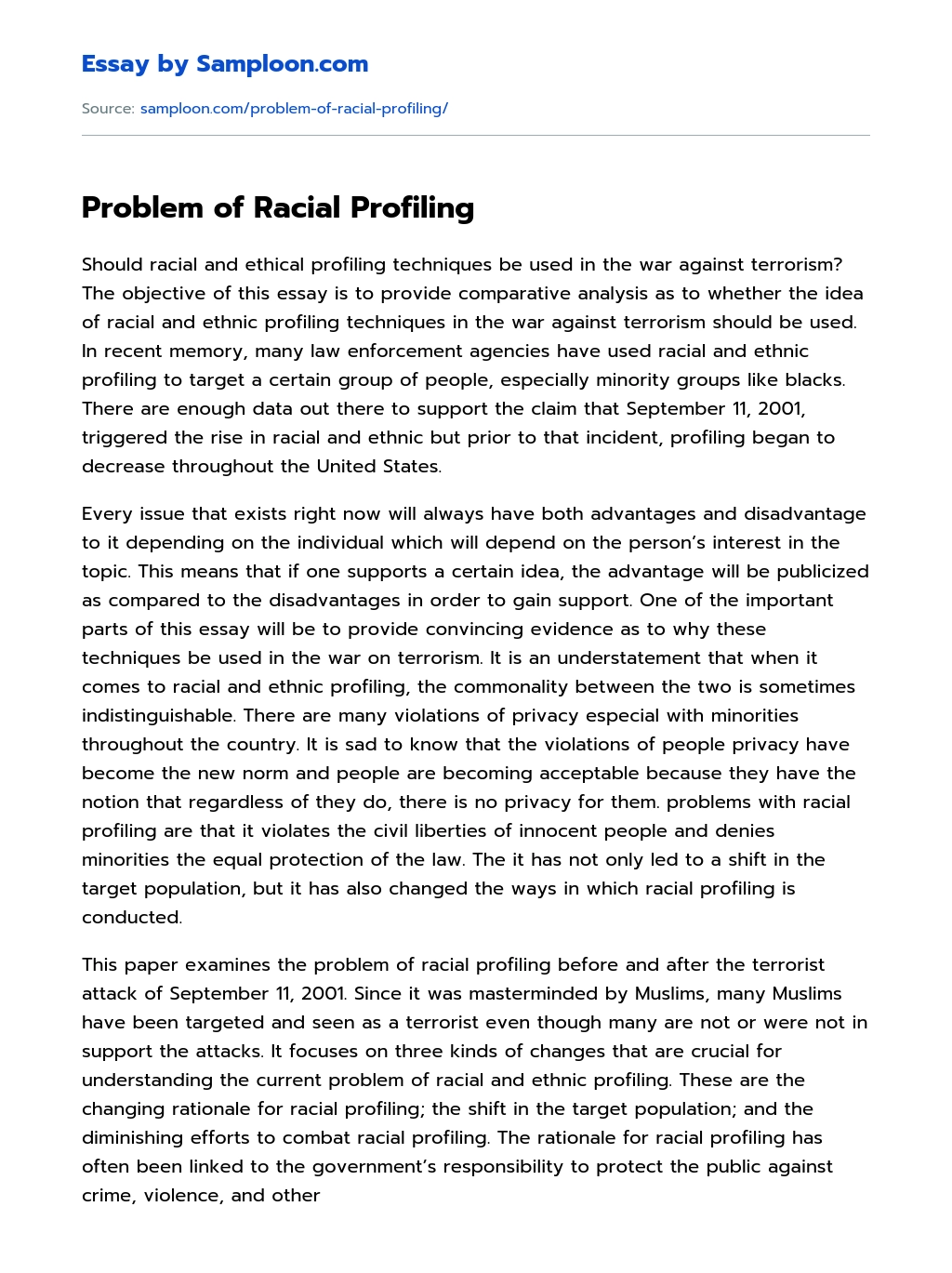 Problem of Racial Profiling essay