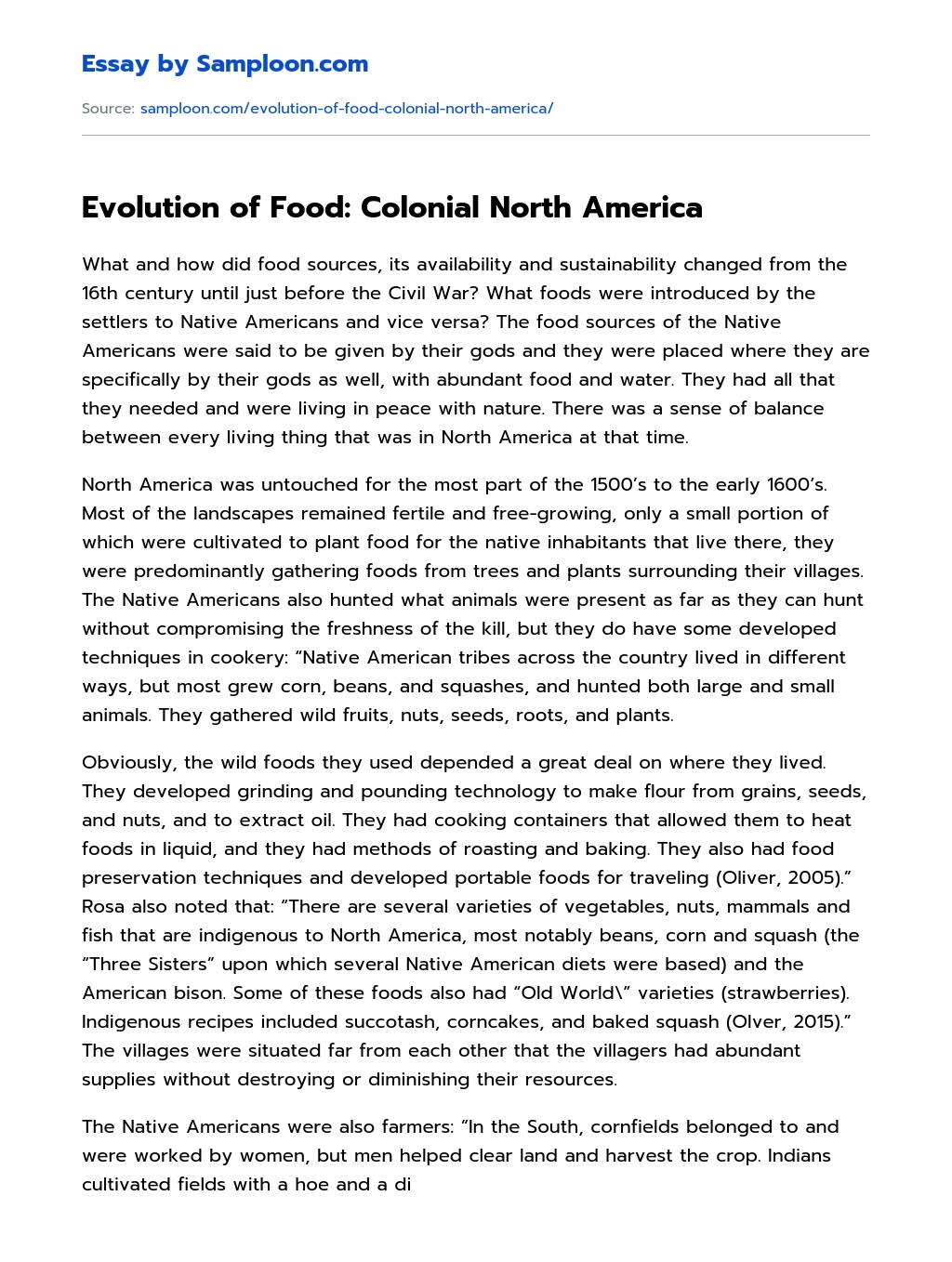 Evolution of Food: Colonial North America essay