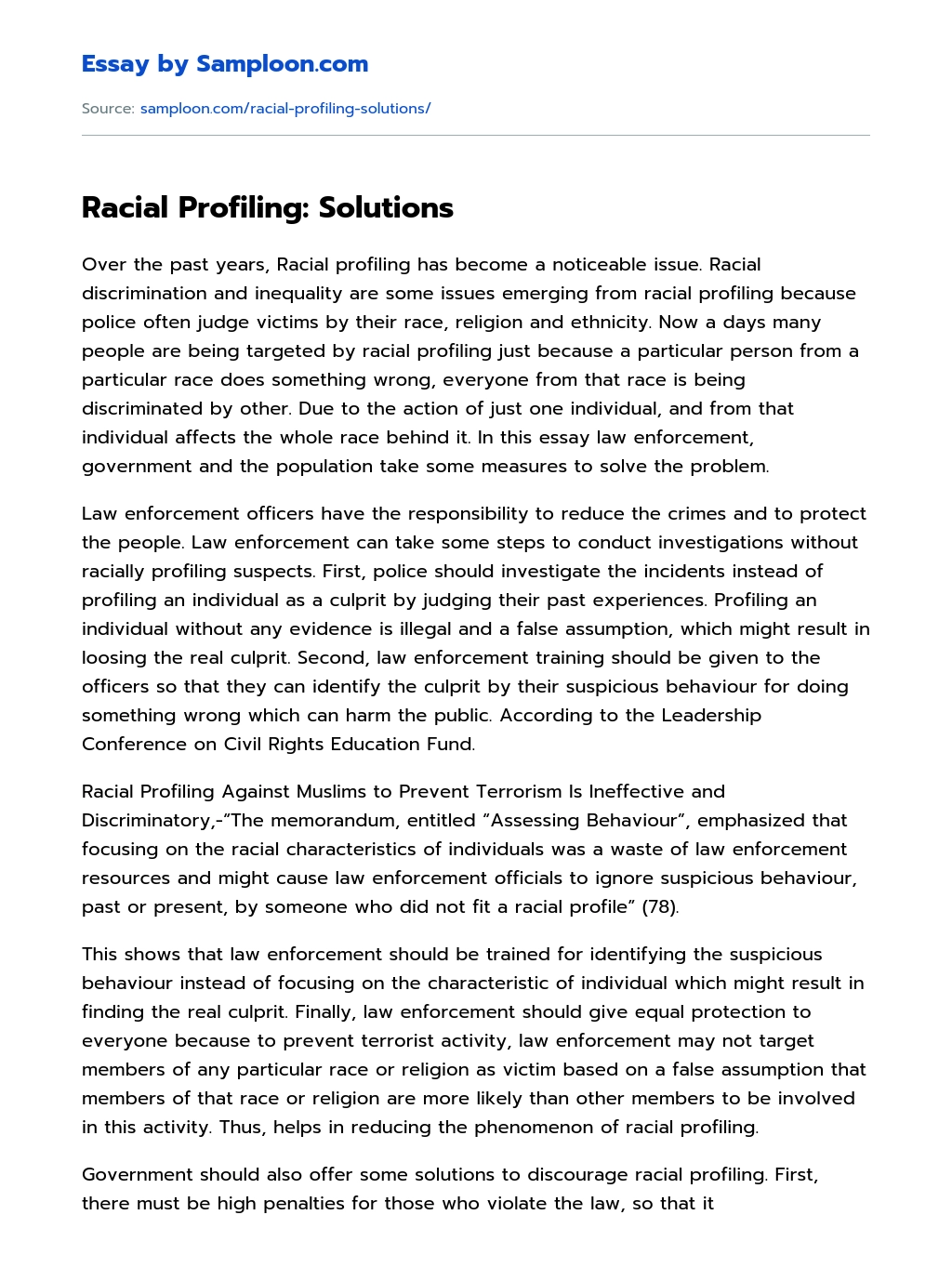 Racial Profiling: Solutions essay